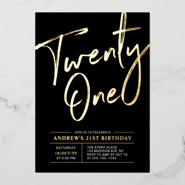 Twenty One Lettering Black 21st Birthday Party (Front)