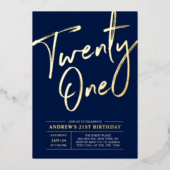 Twenty One Lettering Navy blue 21st Birthday Party (Front)