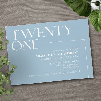 Twenty One | Light Blue Simple Airy 21st Birthday Invitation