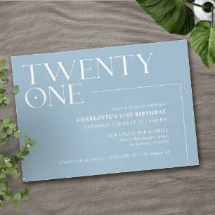 Twenty One Light Blue Simple Airy 21st Birthday Invitation