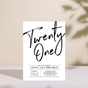 Twenty one   Modern 21st Birthday Party Invitation