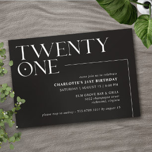 Twenty One Modern Minimal Black 21st Birthday Invitation