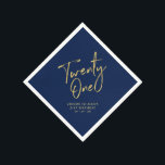 Twenty One | Modern Navy Blue 21st Birthday Party Napkin<br><div class="desc">This custom paper napkin will add stylish detail to your 21st birthday celebration. This design features simple chic gold lettering "Twenty One" with custom text on a navy blue background. Matching invitations and party supplies are available in my shop BaraBomDesign.</div>