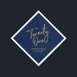 Twenty One | Modern Navy Blue 21st Birthday Party Napkin<br><div class="desc">This custom paper napkin will add stylish detail to your 21st birthday celebration. This design features simple chic gold lettering "Twenty One" with custom text on a navy blue background. Matching invitations and party supplies are available in my shop BaraBomDesign.</div>