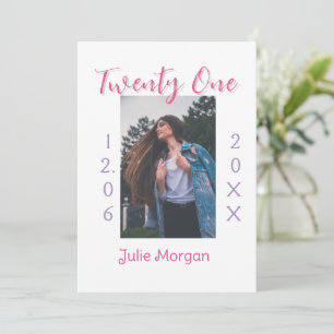 twenty one photo birthday pink purple girl boy nam invitation