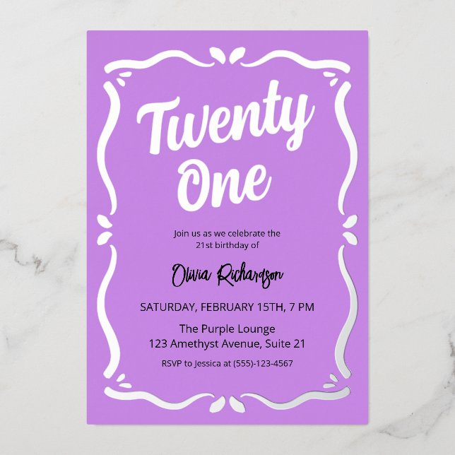 Twenty One Purple Black Typography 21st Birthday (Front)