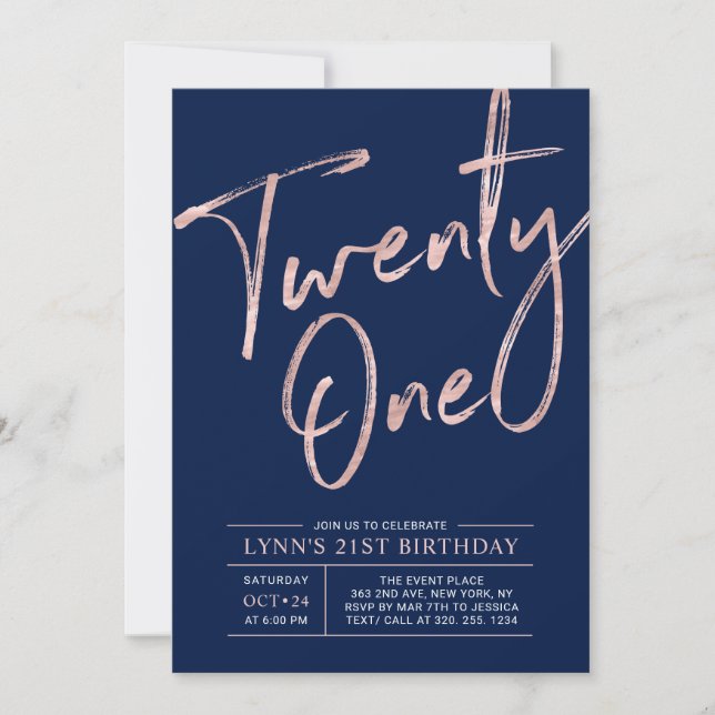 Twenty one | Rose Gold 21st Birthday Party Invitation (Front)