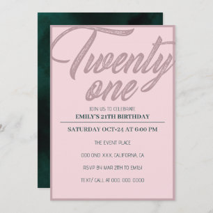 Twenty one   Rose Gold Pink 21st Birthday Party Invitation