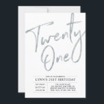 Twenty one | Silver 21st Birthday Party Invitation<br><div class="desc">Celebrate your special day with this simple stylish 21st birthday party invitation. This design features a chic silver brush script "Twenty-one" with a clean layout. More designs available at my shop BaraBomDesign.</div>