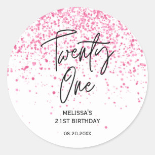Twenty One Sparkling Hot Pink Glitter Birthday  Classic Round Sticker