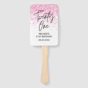 Twenty One Sparkling Hot Pink Glitter Birthday Hand Fan
