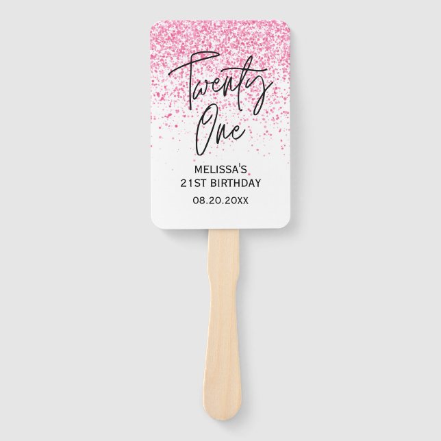 Twenty One Sparkling Hot Pink Glitter Birthday Hand Fan (Front)