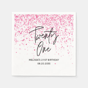 Twenty One Sparkling Hot Pink Glitter Birthday Napkin