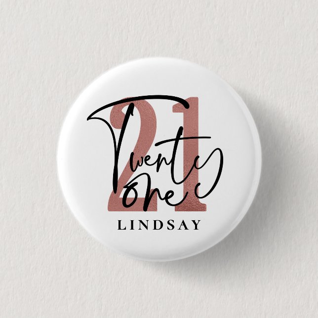 Twenty One Typography Birthday  3 Cm Round Badge (Front)
