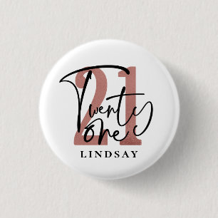 Twenty One Typography Birthday  3 Cm Round Badge