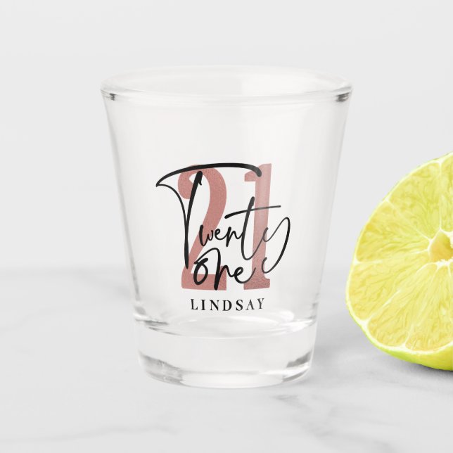 Twenty One Typography Birthday Shot Glass (Front)