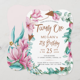 Twenty One watercolor floral 21st birthday party Invitation