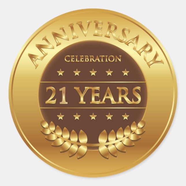 Twenty One Years Anniversary Gold Medal Classic Round Sticker (Front)