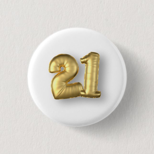 Twenty One Years Gold Mylar Balloons 3 Cm Round Badge (Front)