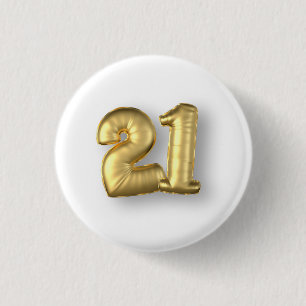 Twenty One Years Gold Mylar Balloons 3 Cm Round Badge