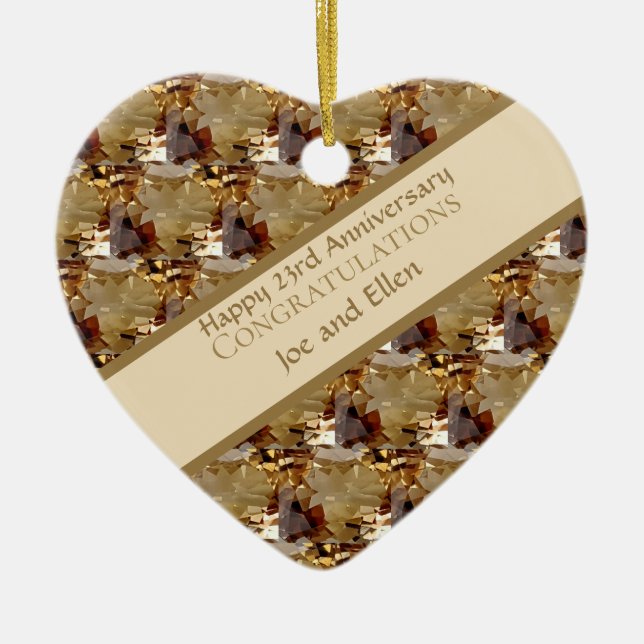 Twenty Third Wedding Anniversary, Topaz, Keepsake Ceramic Tree Decoration (Front)