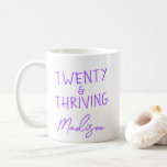 TWENTY & THRIVING 20th Birthday Funny Personalised Coffee Mug<br><div class="desc">Mark her 20th birthday in style with this sassy TWENTY & THRIVING mug in a bright purple design. Perfectly personalised with any name, this ceramic coffee mug makes a fun and useful birthday gift for a friend, daughter, coworker, or classmate. It’s the perfect mix of cute and confident. More colour...</div>