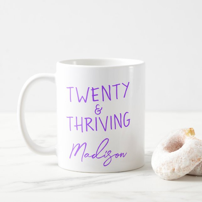 TWENTY & THRIVING 20th Birthday Funny Personalised Coffee Mug (With Donut)