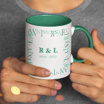 Twenty Year Wedding Anniversary Gift Emerald Green Mug<br><div class="desc">Unique and modern twenty year wedding anniversary coffee mug. Easily personalize and customize by initials and year(s) for special friends,  couples,  parents or your husband / wife. Be sure to check out the rest of my collection for more gifting ideas.</div>