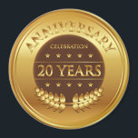 Twenty Years Anniversary Celebration Gold Medal Magnet<br><div class="desc">Twenty years anniversary celebration gold award with a laurel wreath.</div>