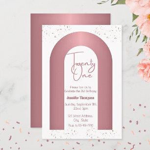 TwentyOne Rose Gold Arch minimalist 21st Birthday  Invitation