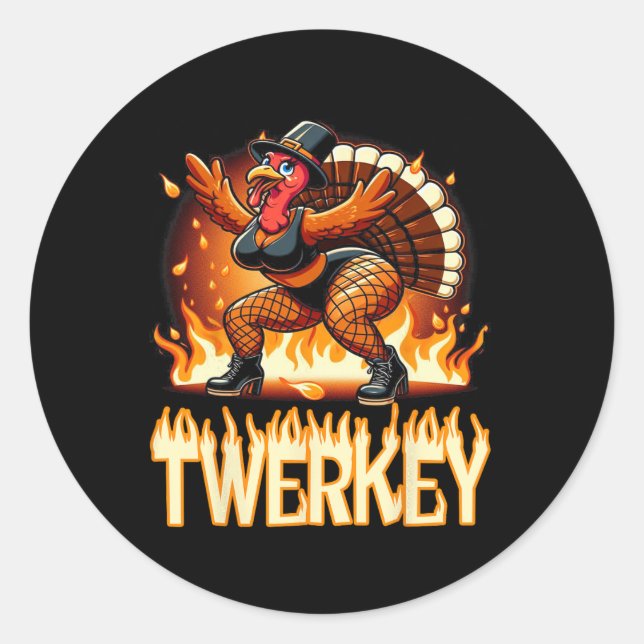 Twerkey Squad Twerking Funny Dancing Turkey Thanks Classic Round Sticker (Front)
