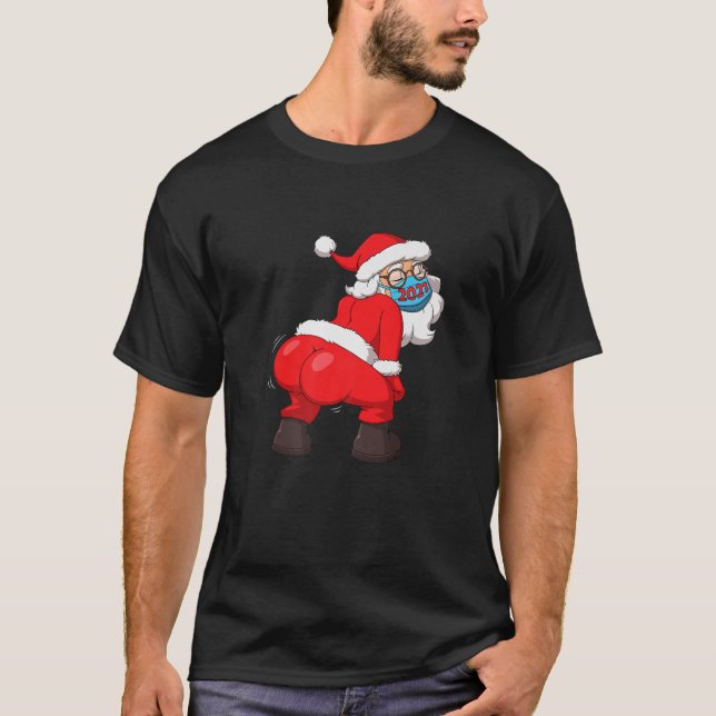 Twerking Santa Claus In Face Mask Christmas 2021 T-Shirt (Front)