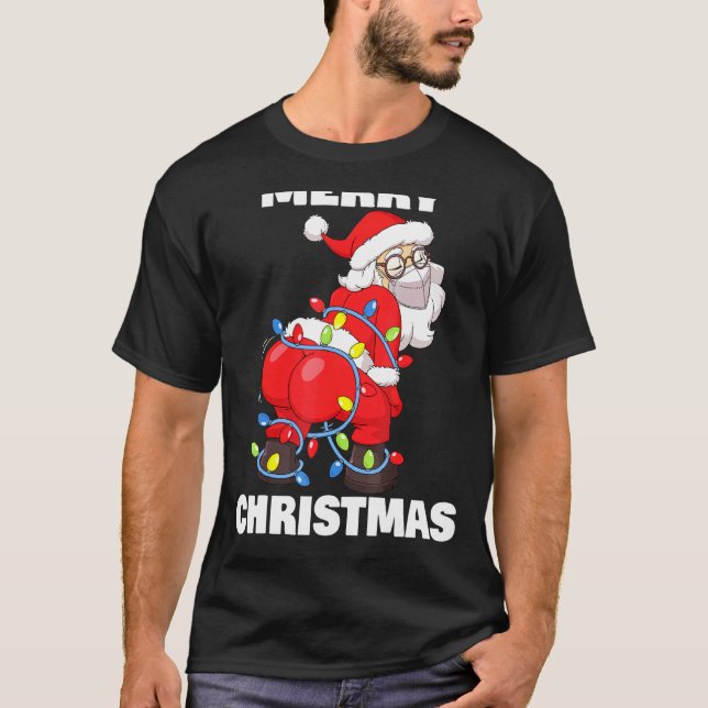 Twerking Santa Claus In Mask Merry Christmas Tree  T-Shirt (Front)