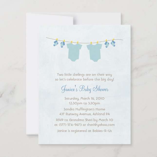 Twice As Nice Baby Boy Shower Invitations (Front)