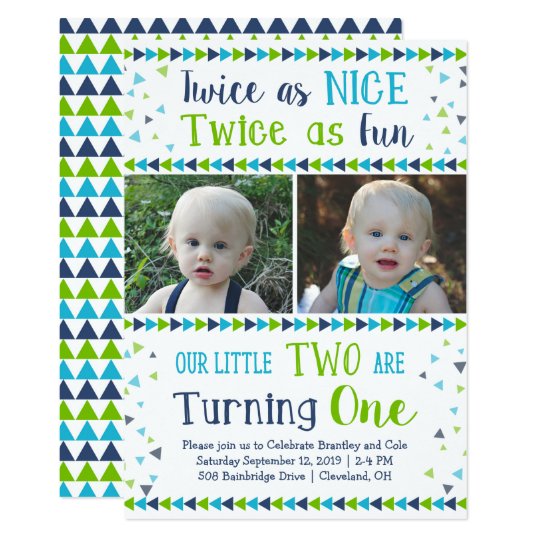 Twice as Nice Twin Boy First Birthday Invitation | Zazzle ...