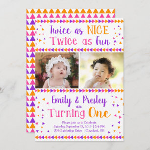 Twice as Nice Twin Girls First Birthday Invitation