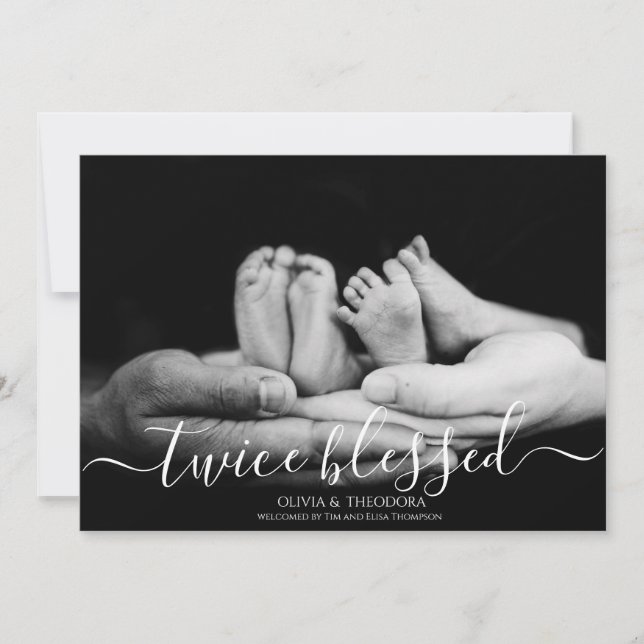 Twice Blessed Overlay Twins Photo Collage Birth  Announcement (Front)