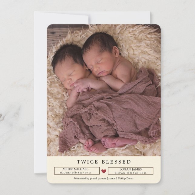 Twice Blessed Photo Birth Announcement (Front)