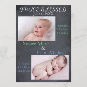 Twice Blessed Twin Boys - Birth Announcement