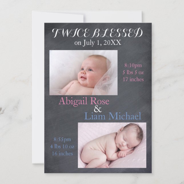 Twice Blessed Twins - Birth Announcement (Front)
