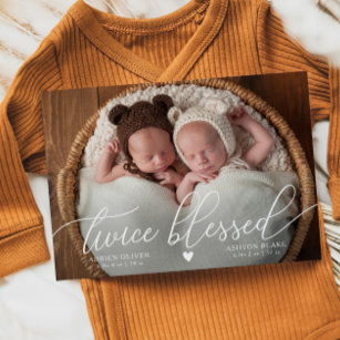 Twice Blessed Twins Photo Birth Announcement