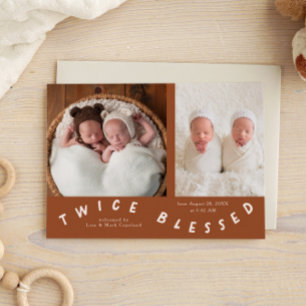 Twice Blessed Typography Terracotta Birth  Announcement