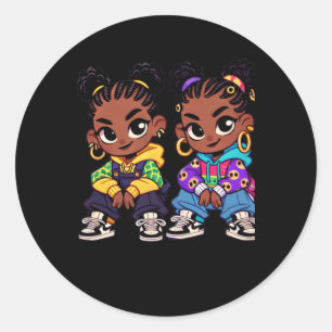 Twice The Attitude Bold Black Girl Twins Classic Round Sticker