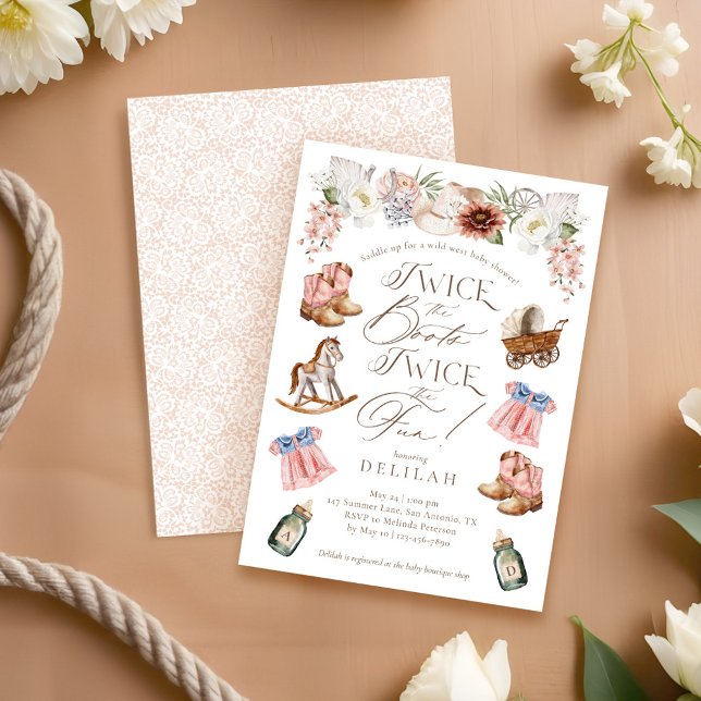 Twice the Boots Twin Girls Western Baby Shower Invitation (Twice the Boots Twin Girls Western Baby Shower Invitation)