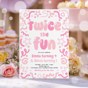 Twice The Fun Joint Birthday Party Balloon  Invitation