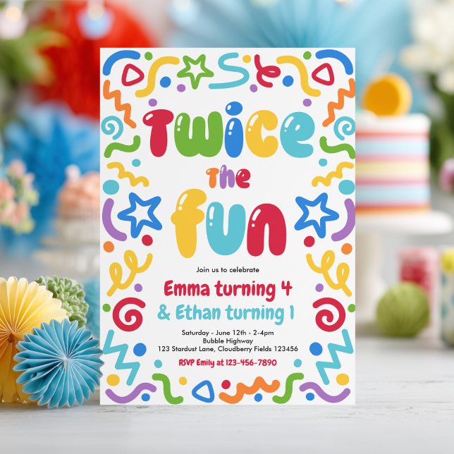 Twice The Fun Joint Birthday Party Balloon  Invitation (Creator Uploaded)