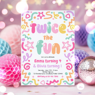 Twice The Fun Joint Birthday Party Balloon  Invitation