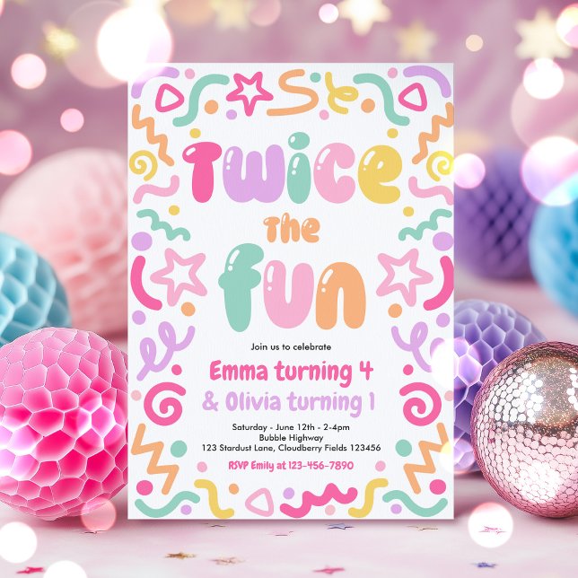Twice The Fun Joint Birthday Party Balloon  Invitation (Creator Uploaded)