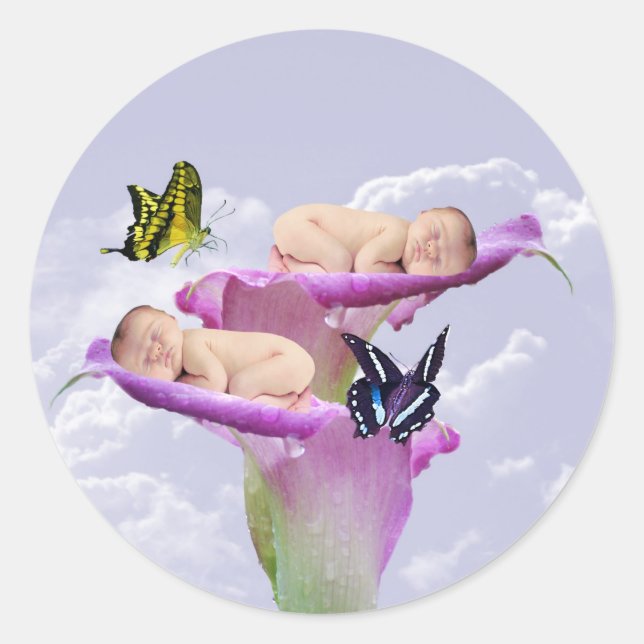 Twice the joy with baby twins classic round sticker (Front)