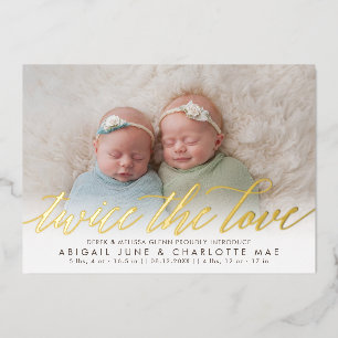 Twice the Love Foil Twin Birth Announcement